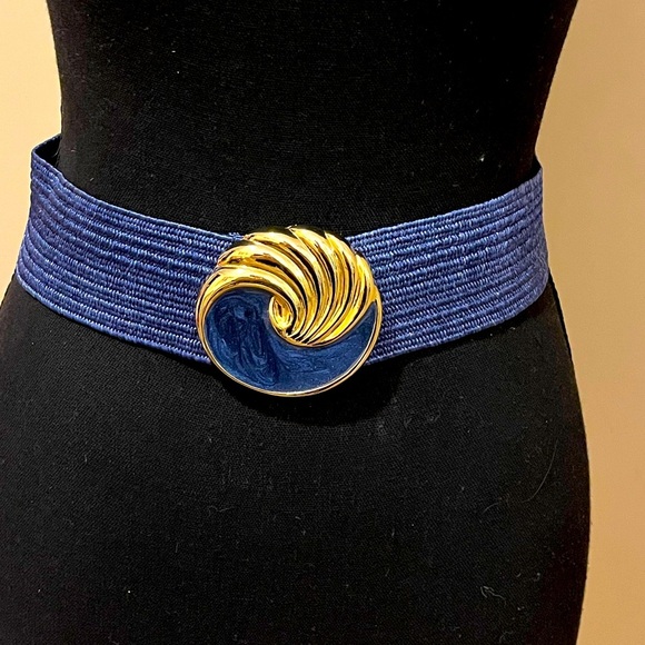 Vintage 80s Rare Kandell & Marcus Stretch Waist Belt Gold & Azure Tone Hardware - Picture 1 of 4